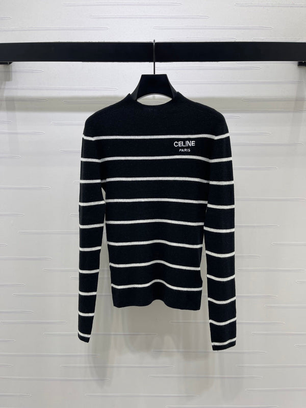 CE 26S Striped Knit Sweater Celine Paris Logo Tencel 423873