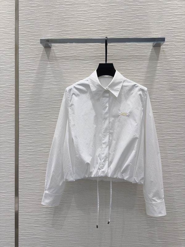 LW 26S Double L Shirt Pointed Collar Drawstring Hem Logo Cotton 436485