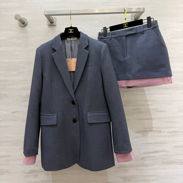 Miu 26s Blazer and Skirt Set Grey Red Pink 438741