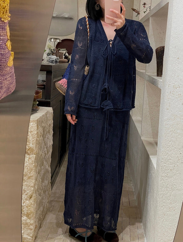 CD 26S Open-Knit Cardigan & V-Neck Slip Dress Set 437215