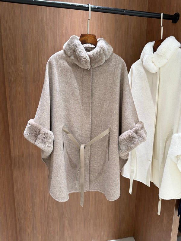 LP 26FW Cape Coat Rabbit Fur Collar and Cuffs Wool 440863