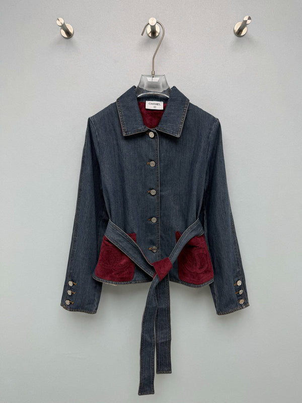 CC 26FW Denim Jacket Contrast Suede Collar Pockets Light Blue Cotton 274265