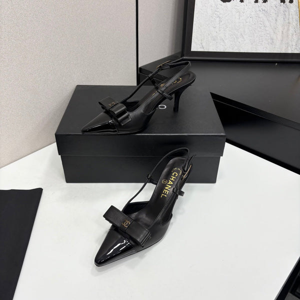 CC 26FW Slingback Pumps Bow Detail Leather 193789