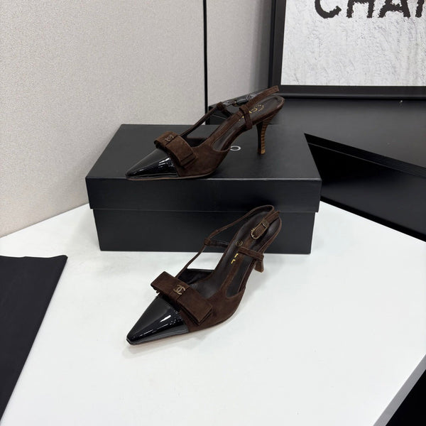 CC 26FW Slingback Pumps Bow Detail Suede Leather 193791