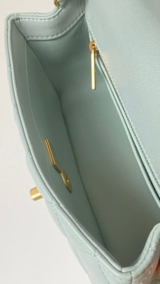 CC 25 classic flap bag 20 mini gold ball soft pastel green calfskin