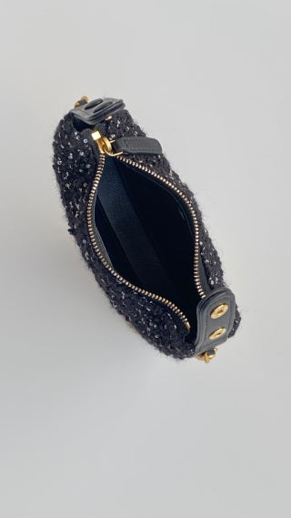 CC Mini Crescent Carry-on Bag 13 Dark Blue Wool Tweed