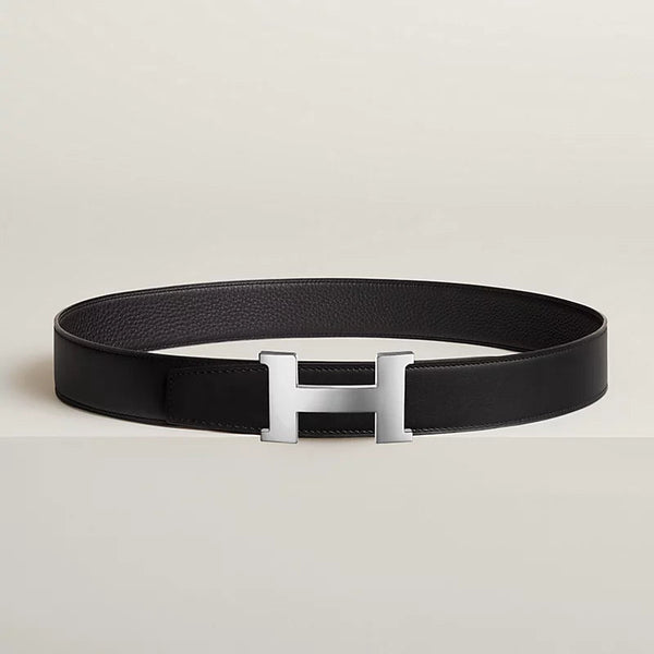 Constance belt buckle & Reversible leather strap 38 mm Black Silver Calfskin