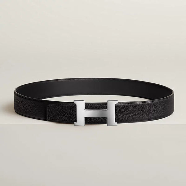 Constance belt buckle & Reversible leather strap 38 mm Black Silver Calfskin