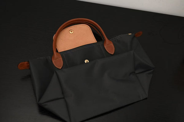 Longchamp Small Le Pliage Tote Bag Brown Black Polyamide Leather