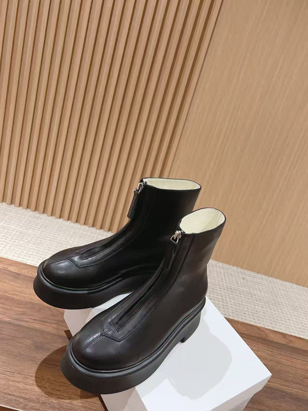 The Row Zipped Flatform Ankle Boots 40mm Black Leather