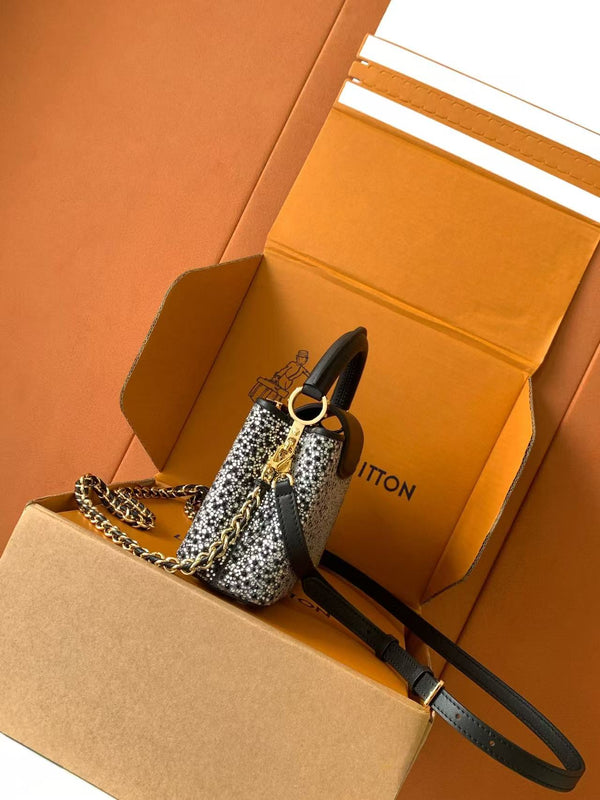 LV 25ss Capucines East-West 22cm Black Rhinestones & Crocodile leather GHW