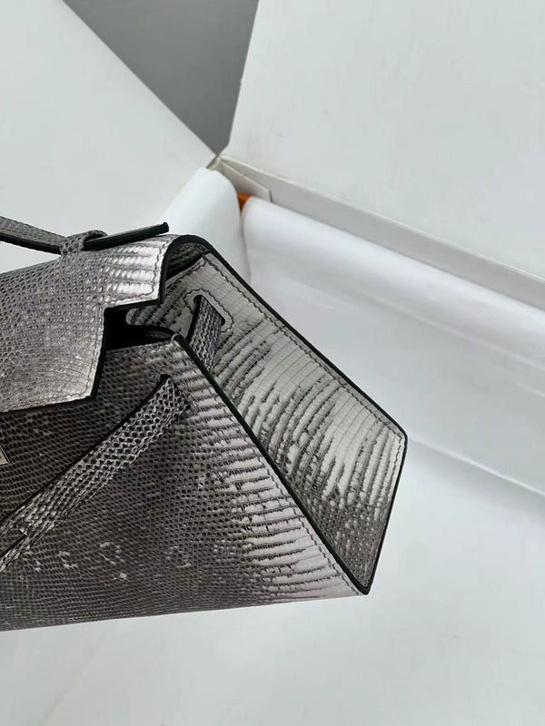 HM Kelly 22cm Black White Pochette Lizard