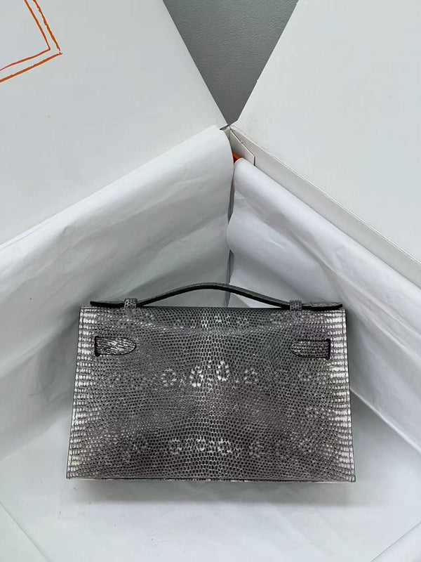 HM Kelly 22cm Black White Pochette Lizard