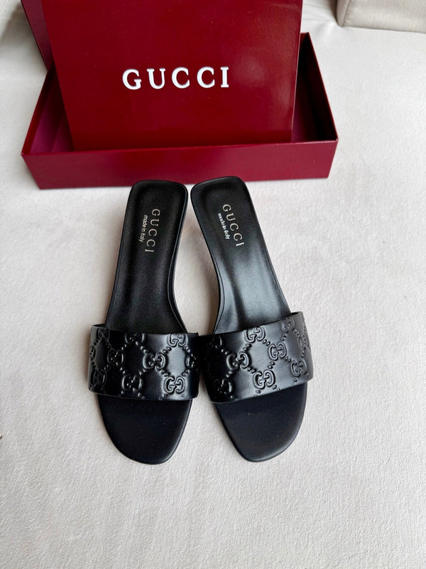 GG 26s Slide Sandals 5.5cm Black Calfskin