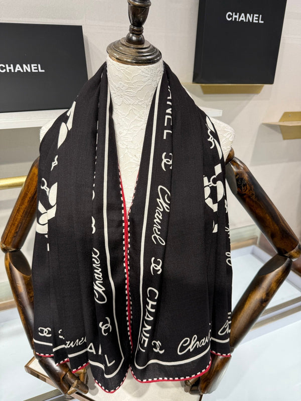 CC 2026 Chain Scarf Black Silk Cashmere 219220