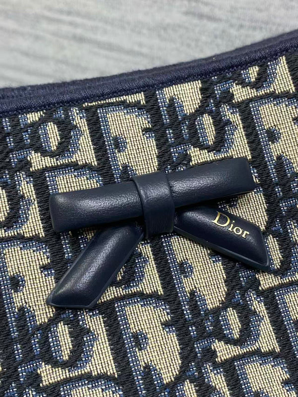 CD Medium Shopping Bag Blue Beige Oblique Jacquard Cotton Calfskin