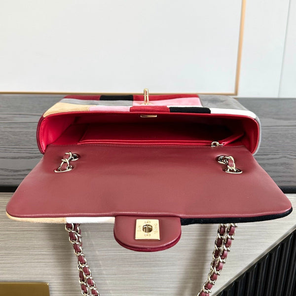 CC 2026 Flap Patchwork Bag 24.5cm Multicolors Suede Leather