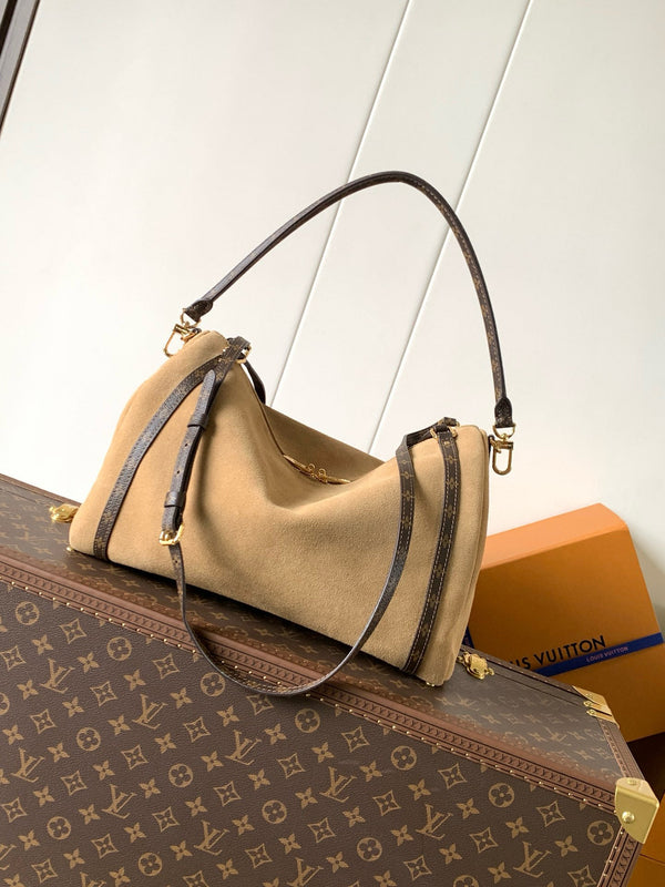 LV Express MM Bag 36cm Beige Suede Monogram Canvas GHW