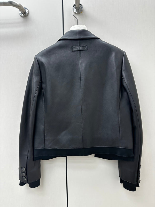 Miu 2026 Short Blazer Black Leather 418940