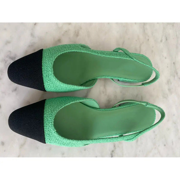 high heel 50 slingbacks green black lambskin tweed