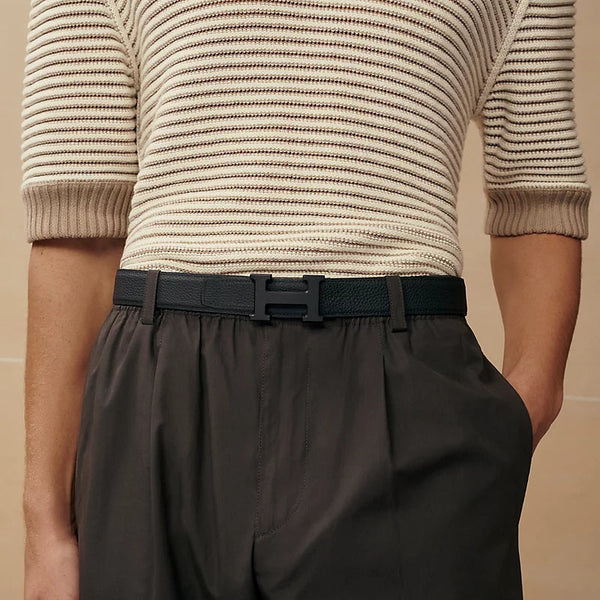 H belt buckle & Reversible leather strap 38mm Black Hardware