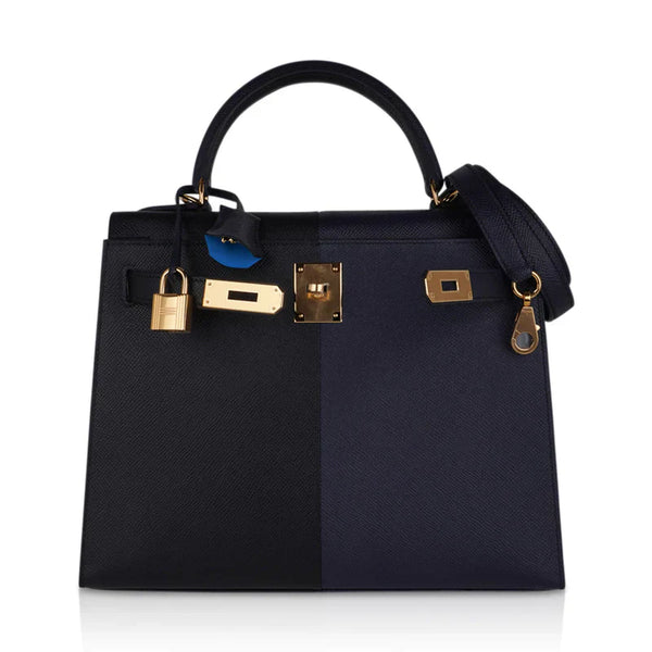 HM KELLY 32cm BLACK AND BLUE EPSOM LEATHER GOLD HARDWARE