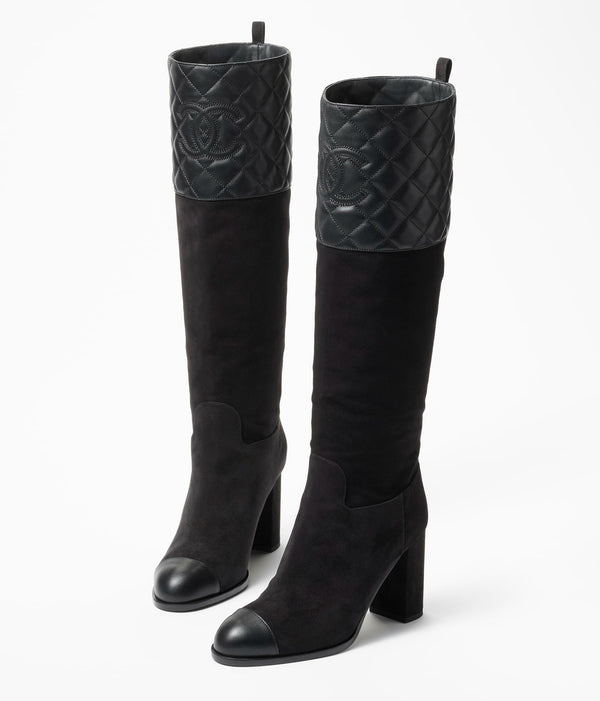 high boots black suede calfskin