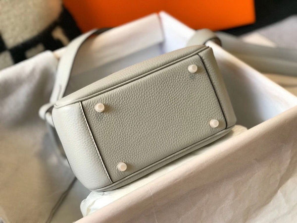 HM Mini Lindy 20cm Pearl Grey Clemence Leather
