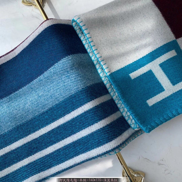 HM Avalon Throw Blanket Ecru Indigo Wool Cashmere