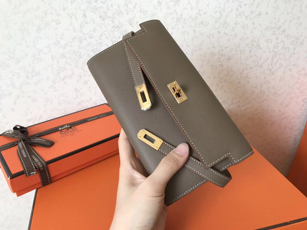 Portafoglio Kelly Long 20 cm in pelle Epsom color talpa