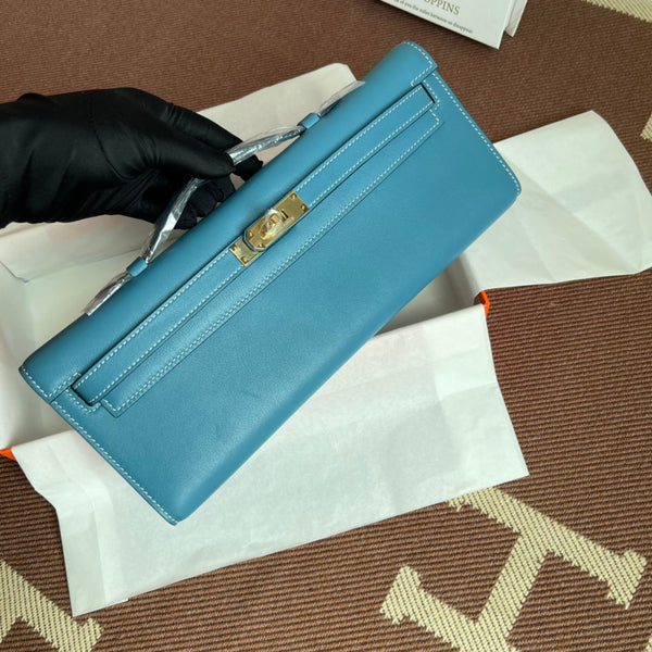 HM Kelly Cut 31cm Light Blue Swift Leather Ghw