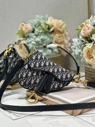 CD Saddle Bag Black Beige in Denim with Leather 288144