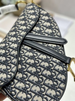 CD Saddle Bag Black Beige in Denim with Leather 288144