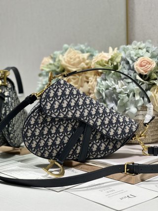 CD Saddle Bag Black Beige in Denim with Leather 288144