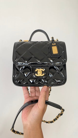 CC 2025 Medium Flap Bag Black Patent Calfskin