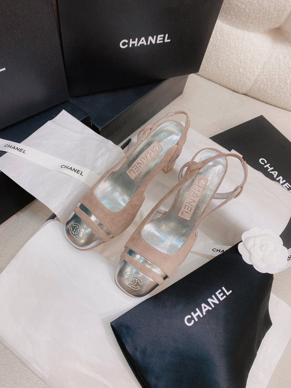 CC 26S Slingback Flats Square-Toe 9cm Colorblock Suede Leather 156339