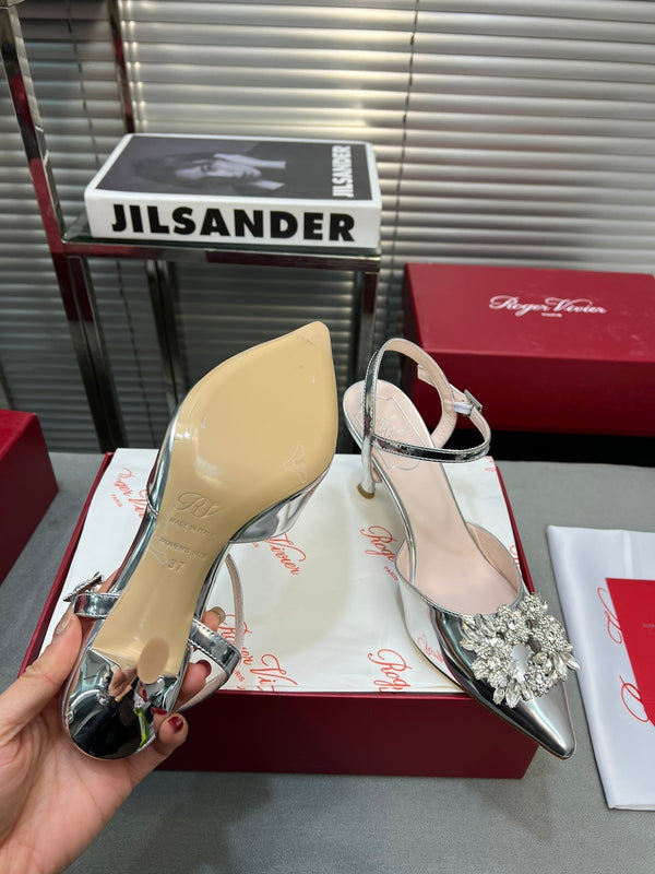 Flower Strass Buckle Slingback Pump 90 Silver