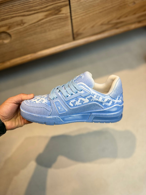 LV TRAINER MONOGRAM DENIM WHITE BLUE SNEAKER