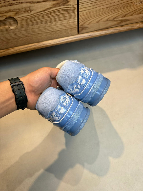 LV TRAINER MONOGRAM DENIM WHITE BLUE SNEAKER