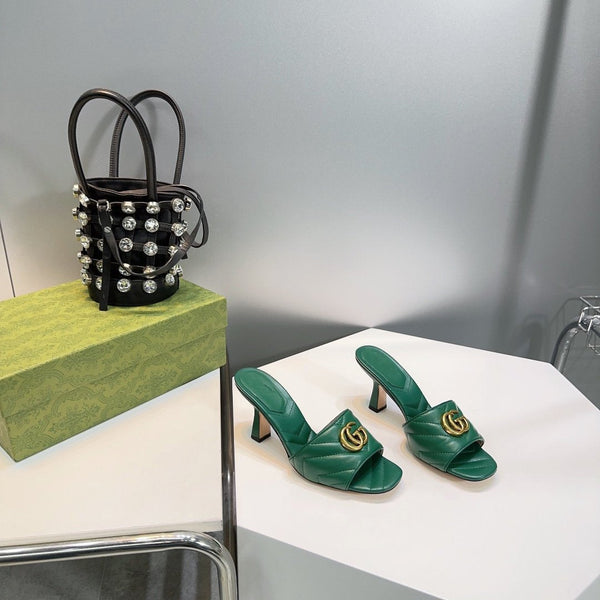 GG SANDALS HIGH-HEELED GREEN