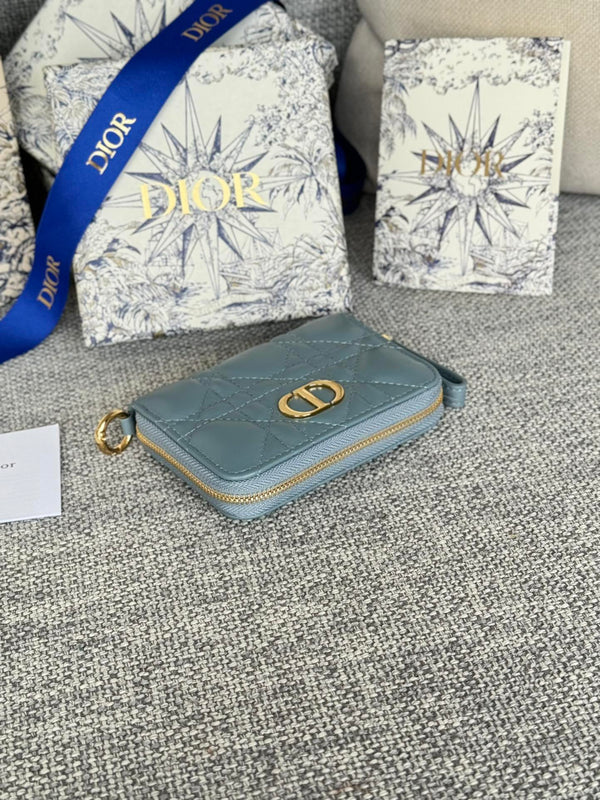 Portafoglio compatto CD Logo Caro 11cm in pelle di vitello blu nuvola