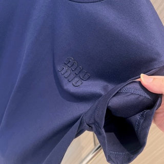 Miu Miu Letter Logo Patch Embroidered T-shirt Cotton