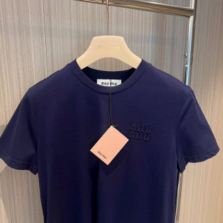 Miu Miu Letter Logo Patch Embroidered T-shirt Cotton