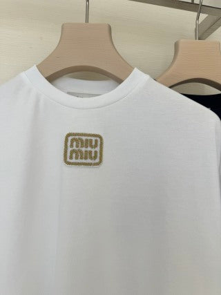 T-shirt a maniche lunghe Miu Miu in cotone
