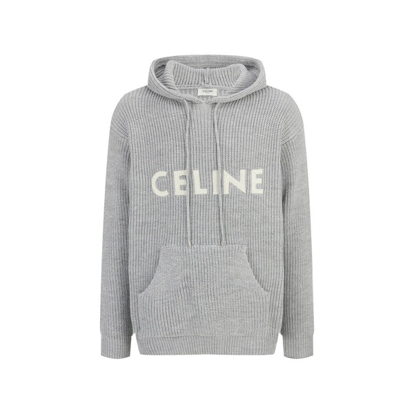 CELINE Sweat-shirt à Capuche Brodé Patch Laine Coton