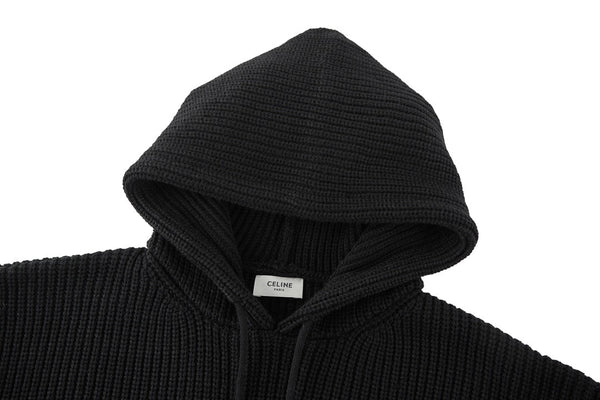 CELINE Sweat-shirt à Capuche Brodé Patch Laine Coton
