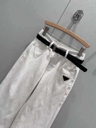 Prada 25 Triangle Straight Denim Pants with belt Cotton 210377