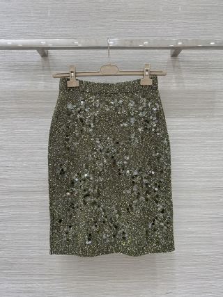 Gucci Knitted Skirt Green Gray Wool