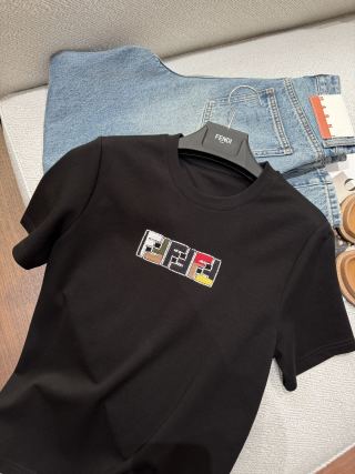Fendi Embroidered Beaded T-shirt Black White Cotton