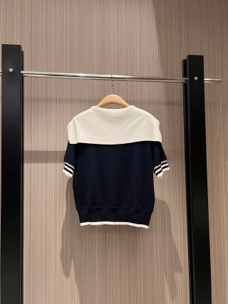 Miu Miu Collar Knotted Short-sleeved Knitted Top Wool tencel